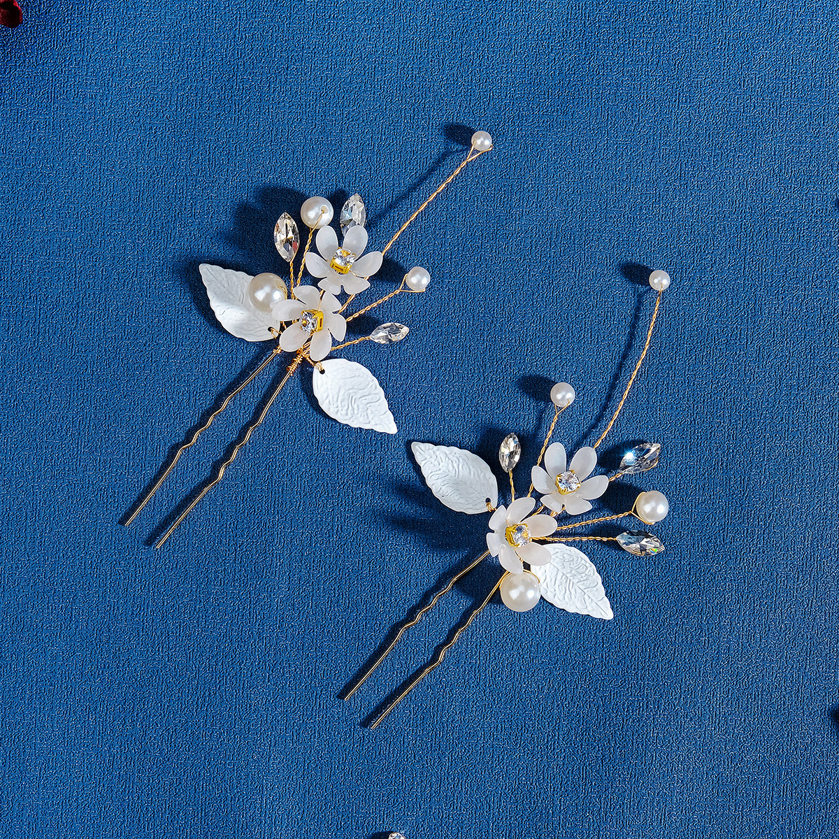 White Pearl and Lotus Crystal Wedding Hair Pin