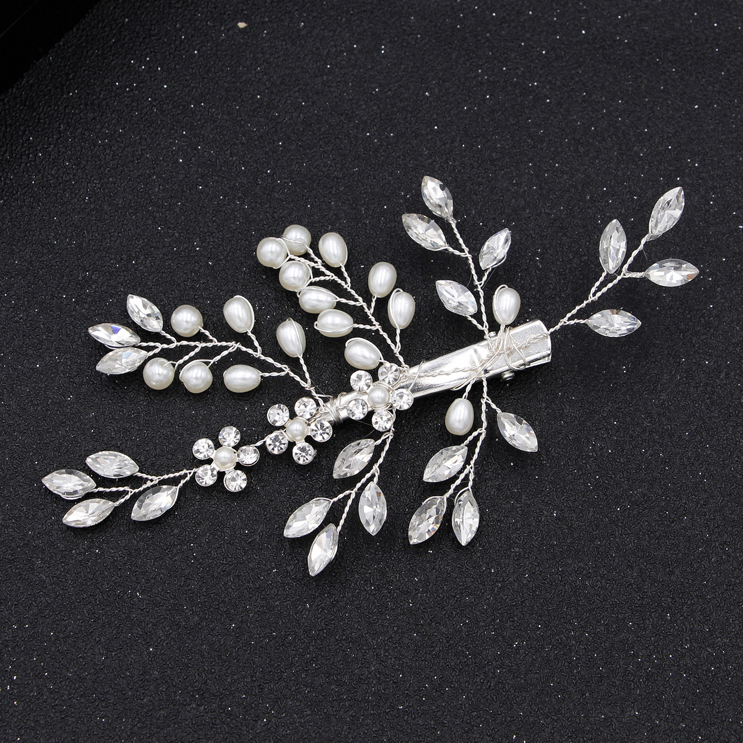 Ivory & Silver Pearl Rhinestones Detailing Hair Comb