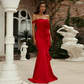 Red Off-Shoulder Sleeveless Evening Dress