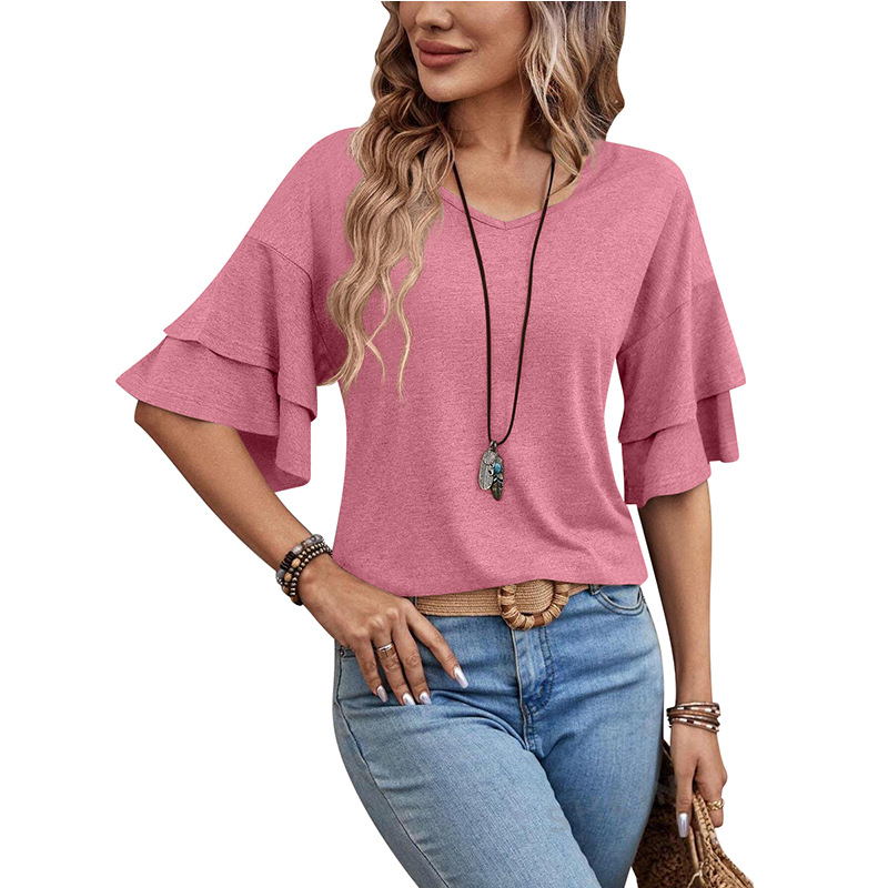 V Neck Double Layer Sleeves T-Shirt