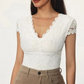 Deep V Neck Short Sleeves Lace Top