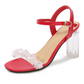 Square Toe Pearl Clear Block Heel Bridal Sandals