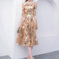 Gold Jewel Neck Half Sleeves Ball Gown Sequins Bridesmaid Dress