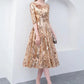 Gold Jewel Neck Half Sleeves Ball Gown Sequins Bridesmaid Dress