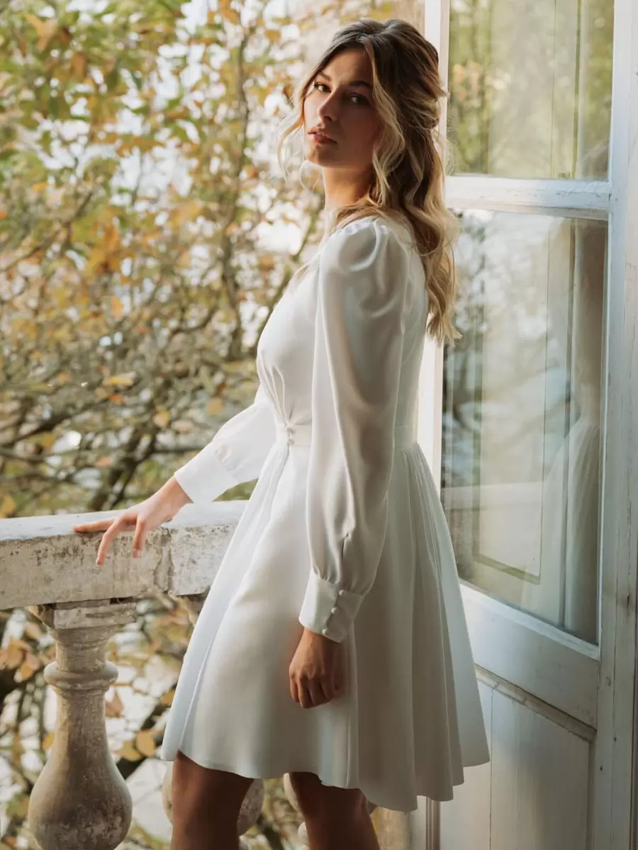 V-Neck Long Sleeves A-Line Wedding Dress