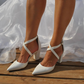 Perfect Bridal Pointed Toe Cross Strap Block Heel Courts