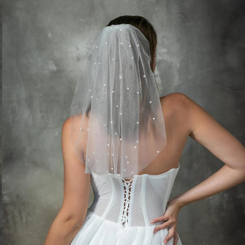 Perfect Bridal White Single Tier Short Pearl Veil