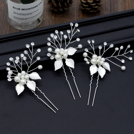 Ivory Leaves and Pearl Wedding Hair Pin