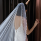 Ivory Single Tier Beaded Rhinestone Edge Bridal Veil