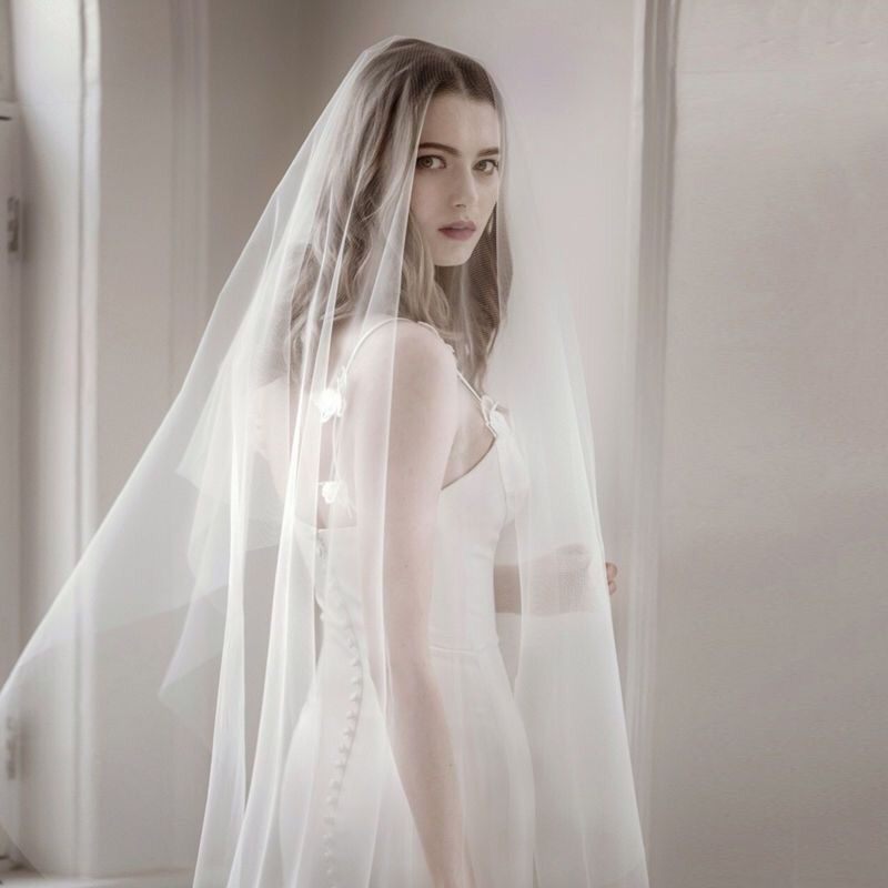 White Double Layer Cut Edge Bridal Veil