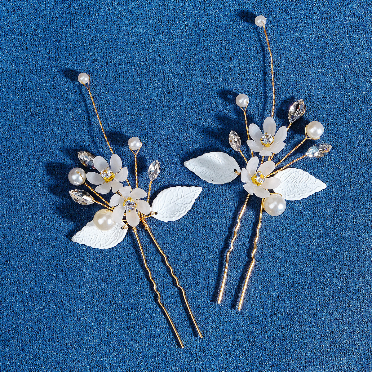 White Pearl and Lotus Crystal Wedding Hair Pin