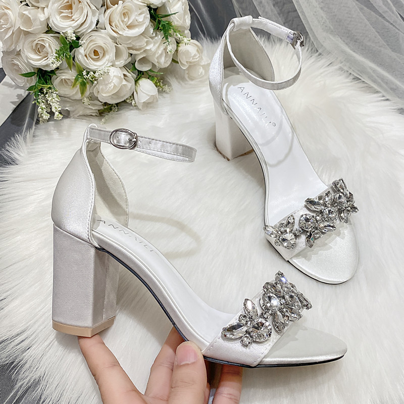 Perfect Bridal White Satin Banquet block Heel Sandals