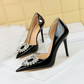 Perfect Bridal Pu Leather Pointed Toe Rhinestone Pleated High Heel