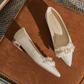 Satin Pointed Toe Pearl Embellished Bridal Flats