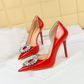 Perfect Bridal Pu Leather Pointed Toe Rhinestone Pleated High Heel