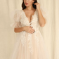 Short V-Neck Short Sleeves A-Line Wedding Dress