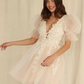 Short V-Neck Short Sleeves A-Line Wedding Dress