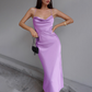 Cowl Neck Sleeveless Satin Bridesmaid Dress