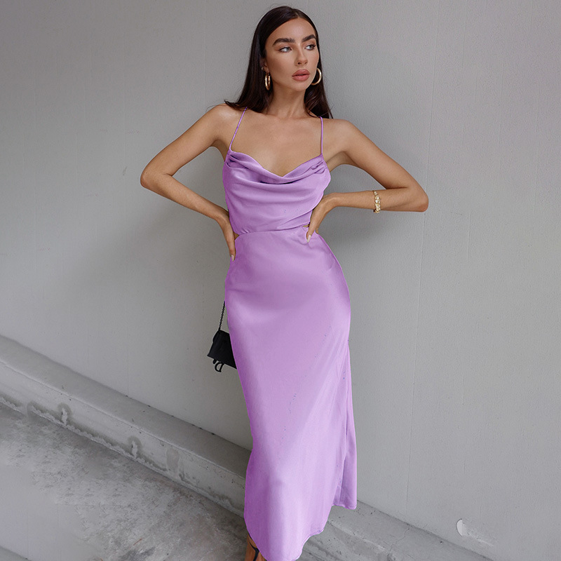 Cowl Neck Sleeveless Satin Bridesmaid Dress