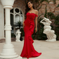 Red Off-Shoulder Sleeveless Evening Dress
