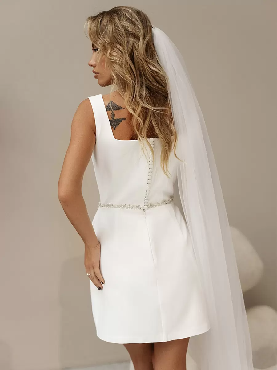 Square Neck Sleeveless Short Wedding Dress