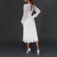 Long Sleeves Tea-Length A-Line Wedding Dress With Chiffon V-Neck