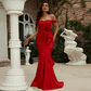 Red Off-Shoulder Sleeveless Evening Dress