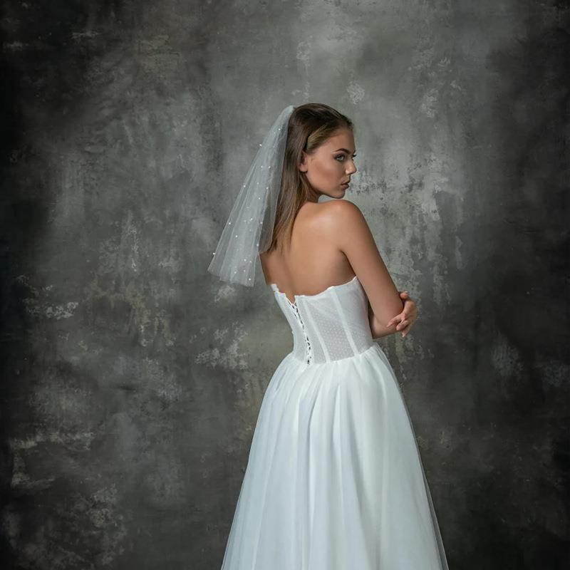 Perfect Bridal White Single Tier Short Pearl Veil