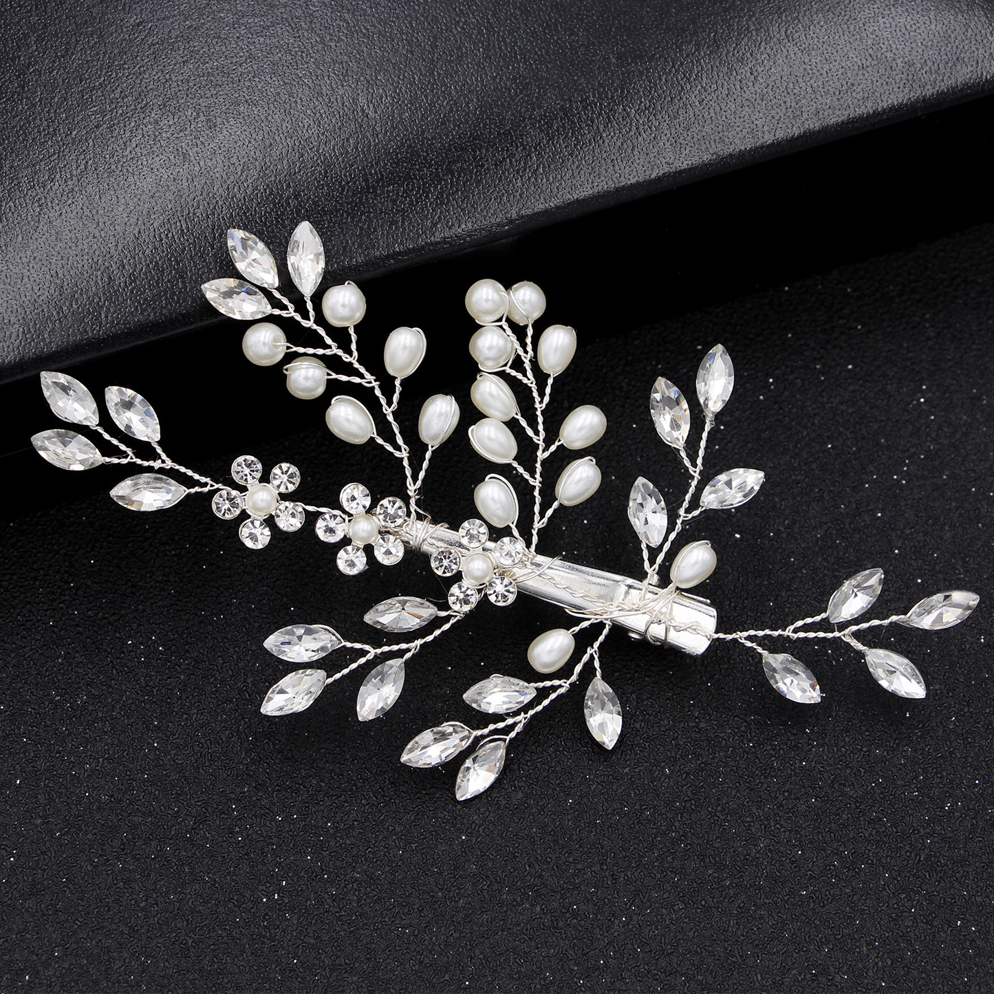 Ivory & Silver Pearl Rhinestones Detailing Hair Comb