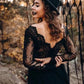 Black A-Line V-Neck Long Sleeves Lace Tulle Wedding Dresses With Lace