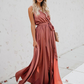 V-Neck Sleeveless Knotted Slit Prom Wrap Maxi Dress