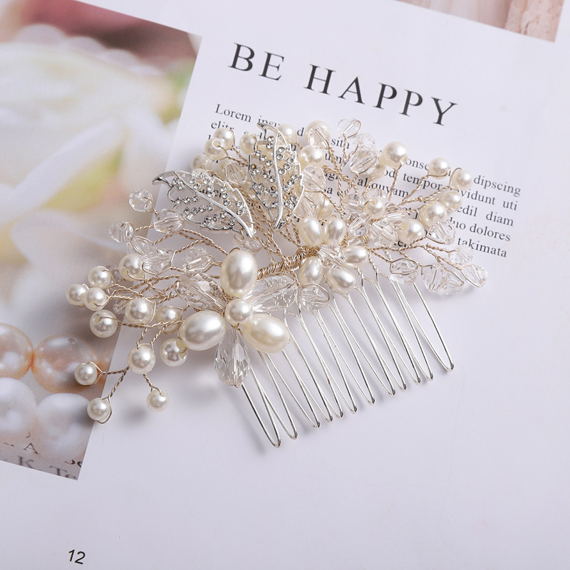 White Leaf & Pearl Detailing Bridal Hair Comb