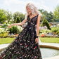 Black V-Neck Sleeveless Flower Embroidered Tulle Maxi Dress