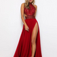 Lace Crewneck Sleeveless High-Slit Party Maxi Prom Dress