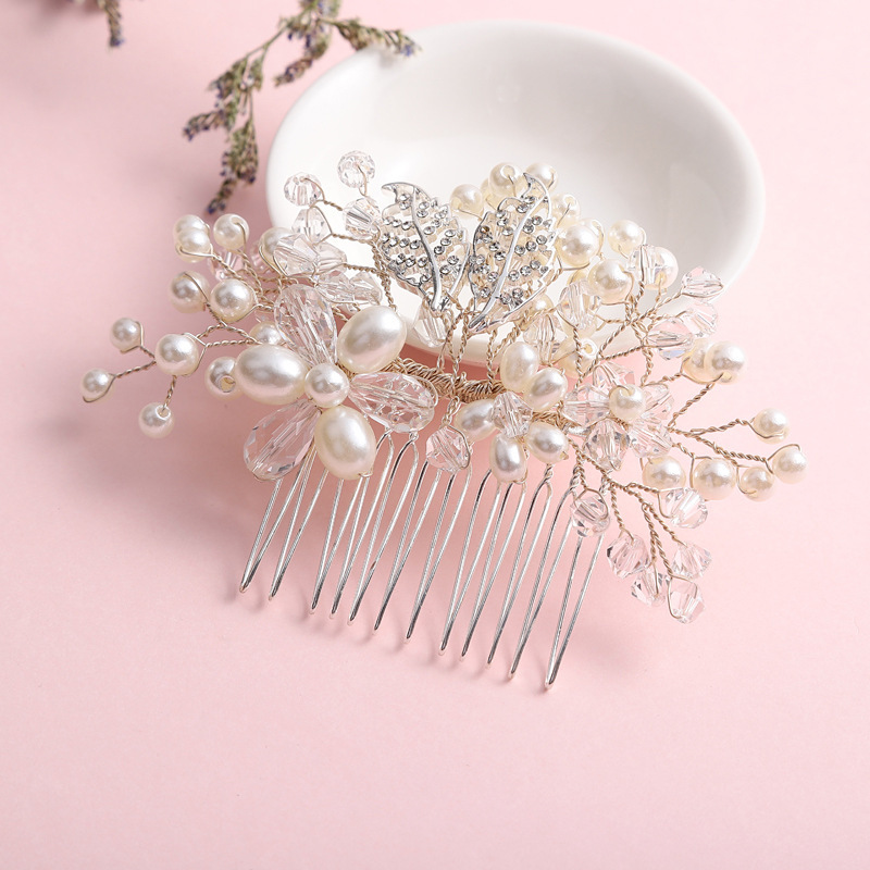 White Leaf & Pearl Detailing Bridal Hair Comb