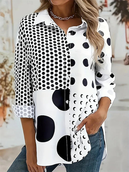 Women's Casual Print Long Sleeve Collar Shirt Blouse