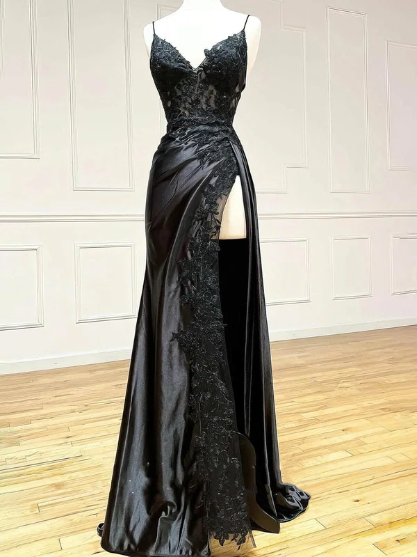 Black V Neck Sleeveless Long Slit Prom Dress