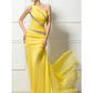 Chiffon One Shoulder Sleeveless Brush Train Column Evening Dress