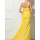 Chiffon One Shoulder Sleeveless Brush Train Column Evening Dress